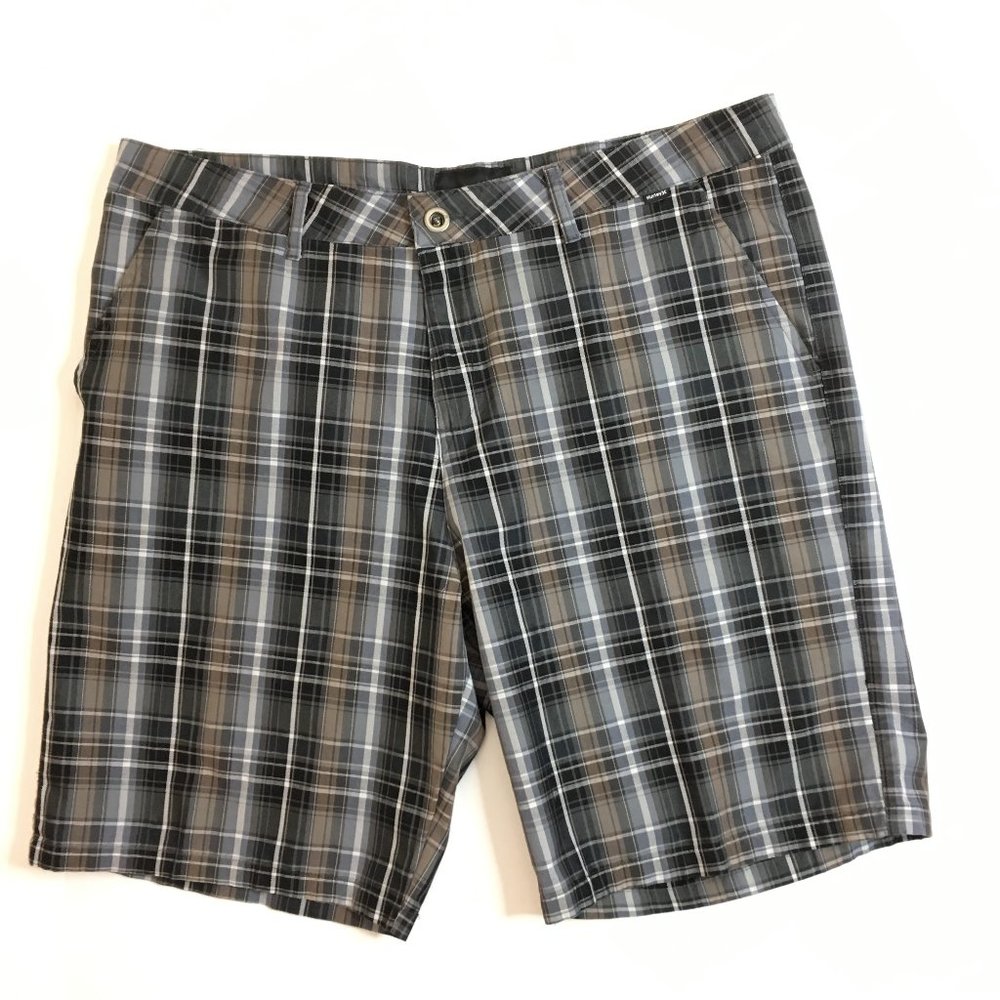 Hurley Sz 38 Bermuda Shorts Gray Plaid Zipper Flat